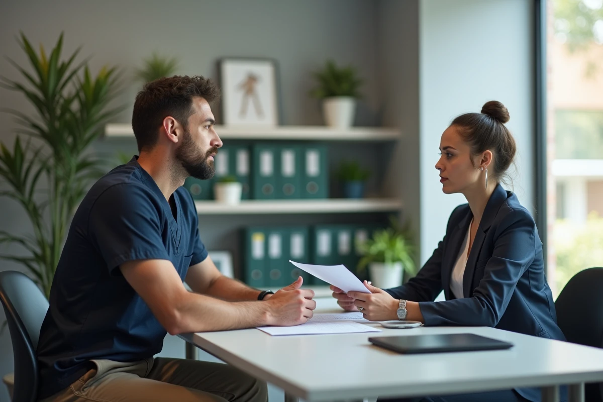 Assistant veterinaire et femme d affaires discutent au bureau