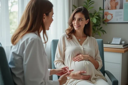 Femme enceinte en consultation avec une gynecologue