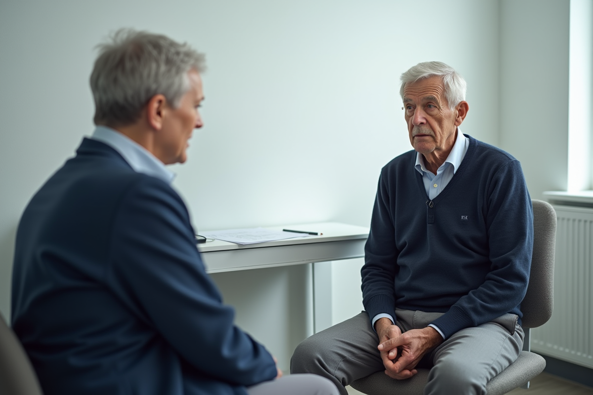 Conversation entre un homme âgé et une femme en consultation