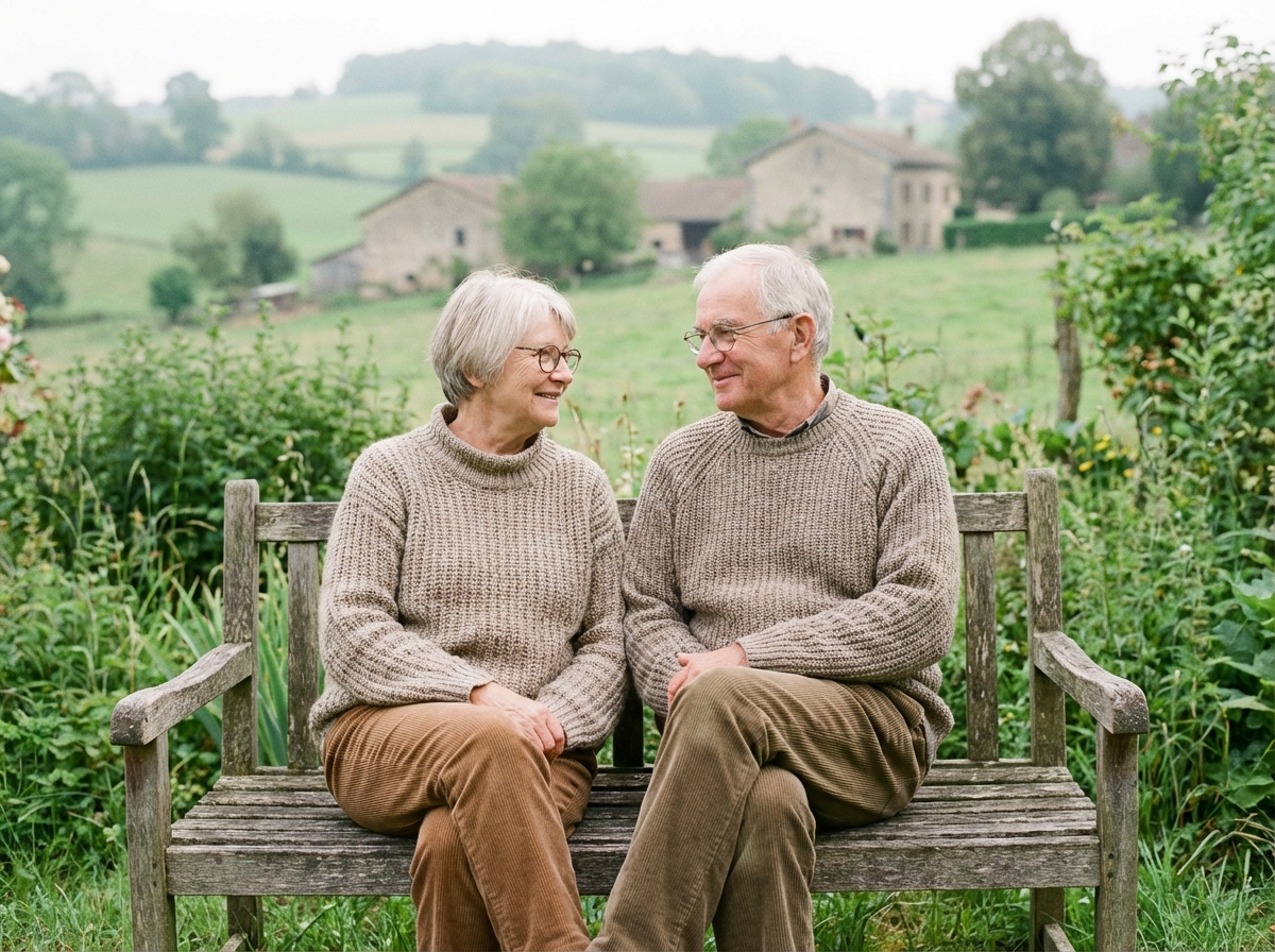 Couple de retraités dans un jardin paisible en Ain