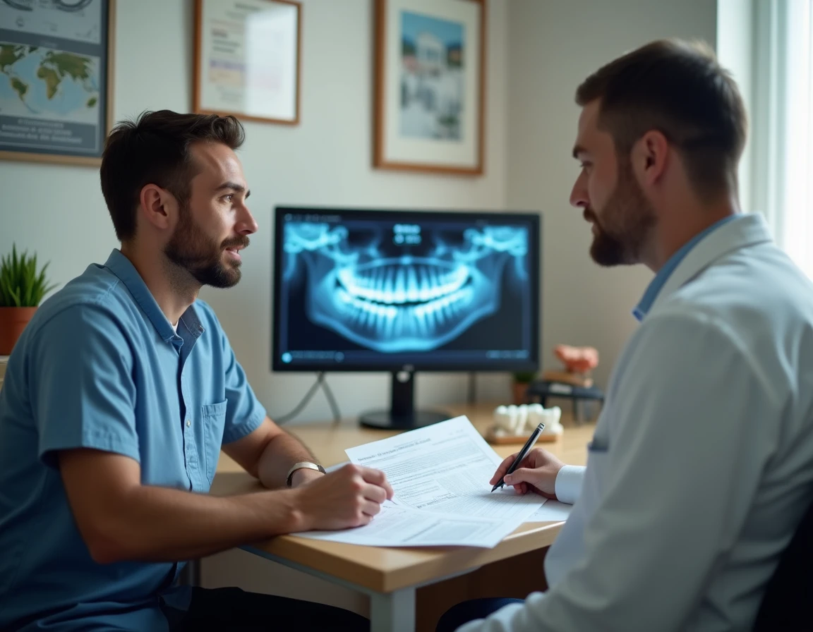 Dr Philippe Escure en consultation avec un patient dans son cabinet dentaire à Coulounieix-Chamiers