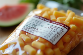 Etiquette nutrition sur un emballage alimentaire avec calories et kilojoules
