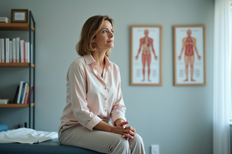 Femme pensive en consultation médicale dans un cabinet moderne