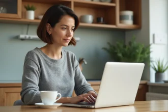 Femme utilisant son ordinateur pour une consultation médicale