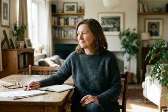 Femme réfléchissant sur ses documents financiers