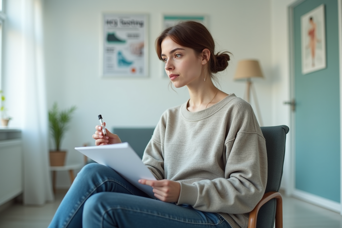 Femme en attente dans une clinique pour test HCG