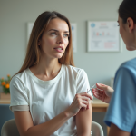 Femme d'âge moyen en consultation pour vaccination
