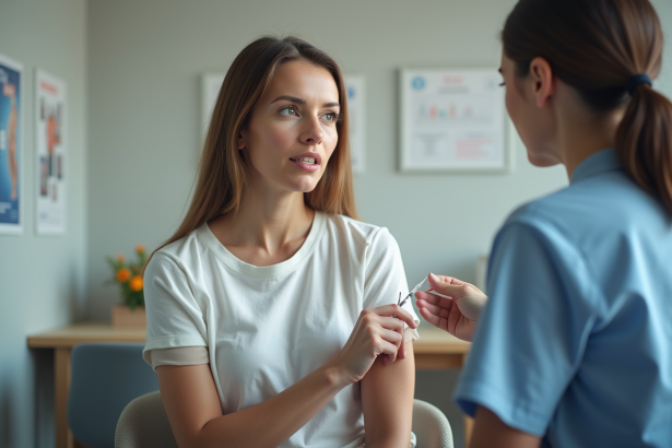 Femme d'âge moyen en consultation pour vaccination