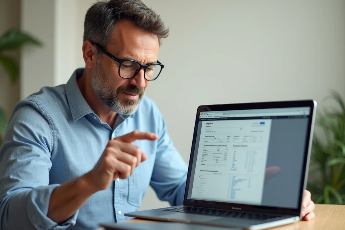 Homme utilisant une calculette en ligne pour calculer l'épaisseur des verres de lunettes adaptés à sa correction