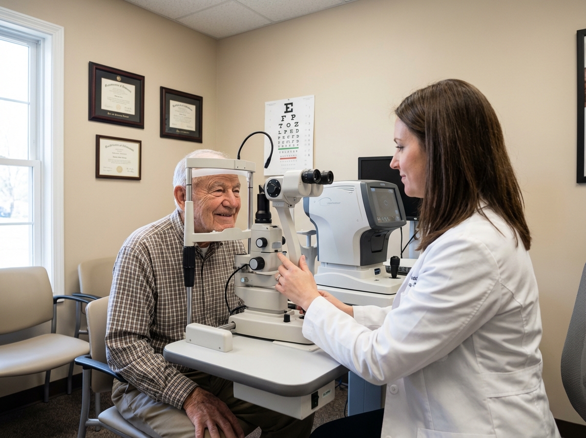Homme âgé lors d’un examen de la vue en clinique optique