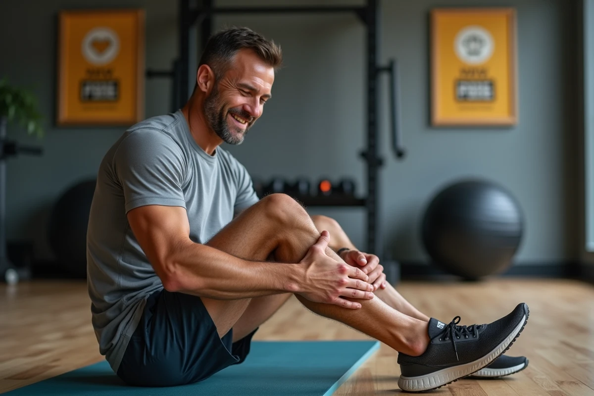 Homme se relaxant après exercice dans une salle de sport