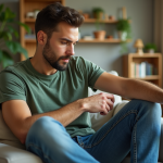 Homme détendu dans un salon lumineux et cosy