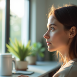 Jeune femme regardant un tableau optique dans un cabinet