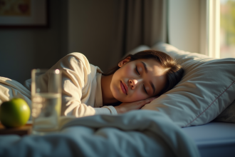 Jeune femme dormant paisiblement dans une chambre lumineuse