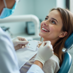 Jeune femme souriante dans une clinique dentaire moderne
