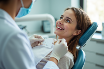 Jeune femme souriante dans une clinique dentaire moderne