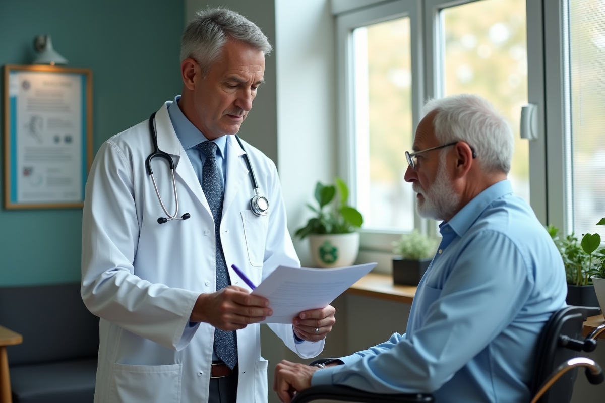 Médecin en consultation avec un patient âgé dans un cabinet médical