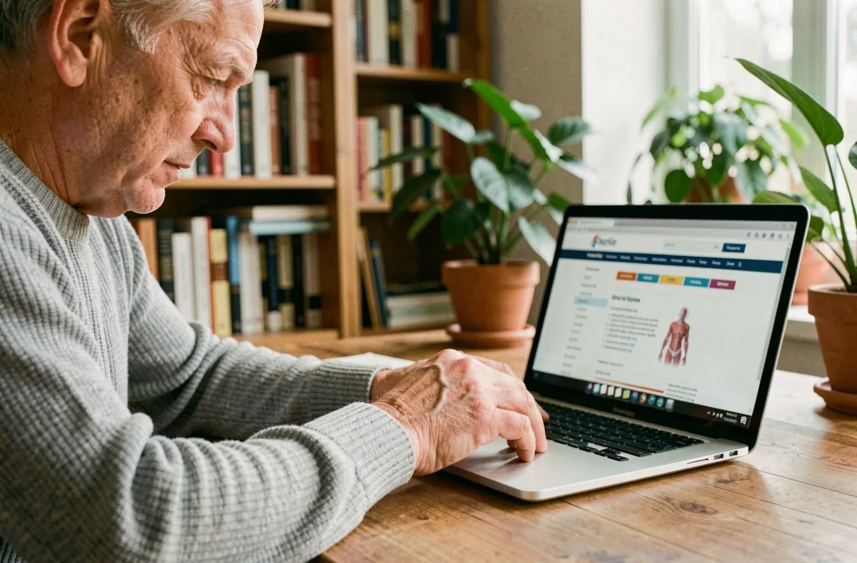 Homme observant un muscle qui tressaute sur sa main à son domicile avant consultation médicale