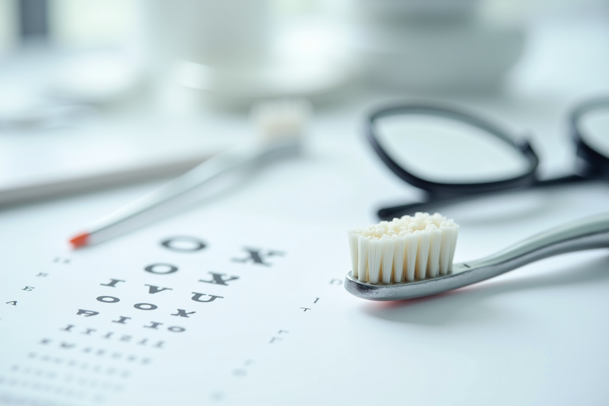 Outils modernes de dentiste et optometrist sur une surface blanche