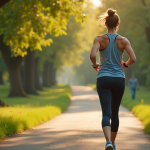 Personne marchant dans un parc au matin avec montre connectée